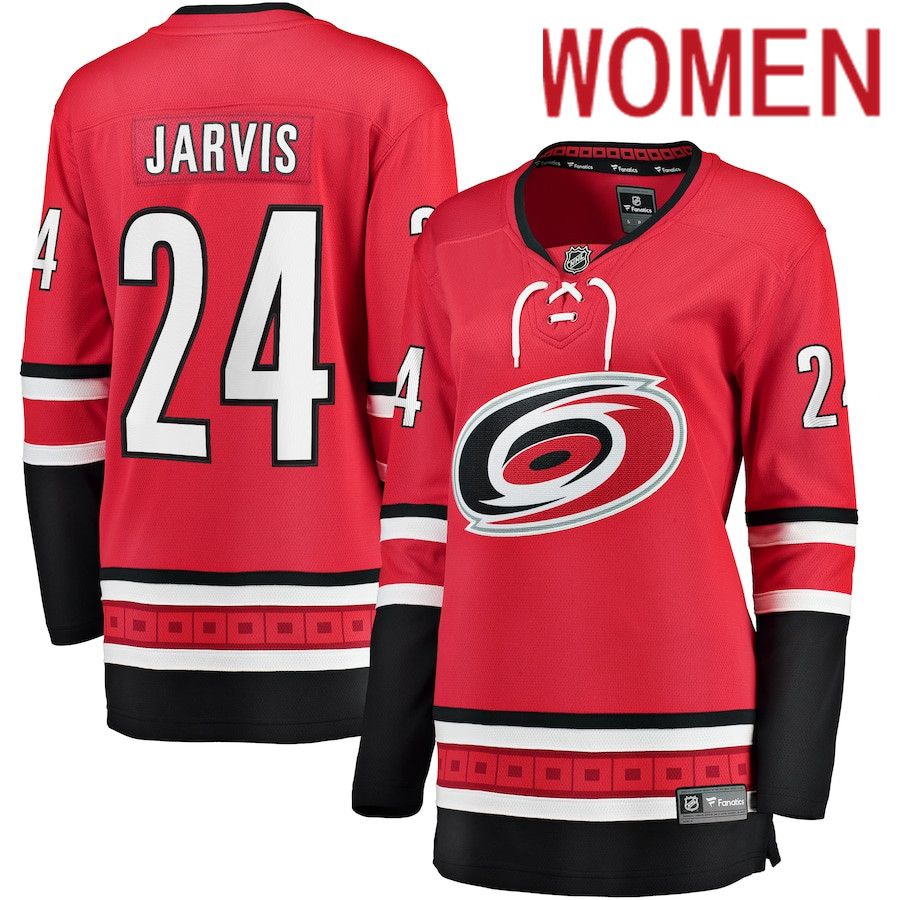 Women Carolina Hurricanes #24 Seth Jarvis Fanatics Branded Red Alternate Breakaway Player NHL Jersey